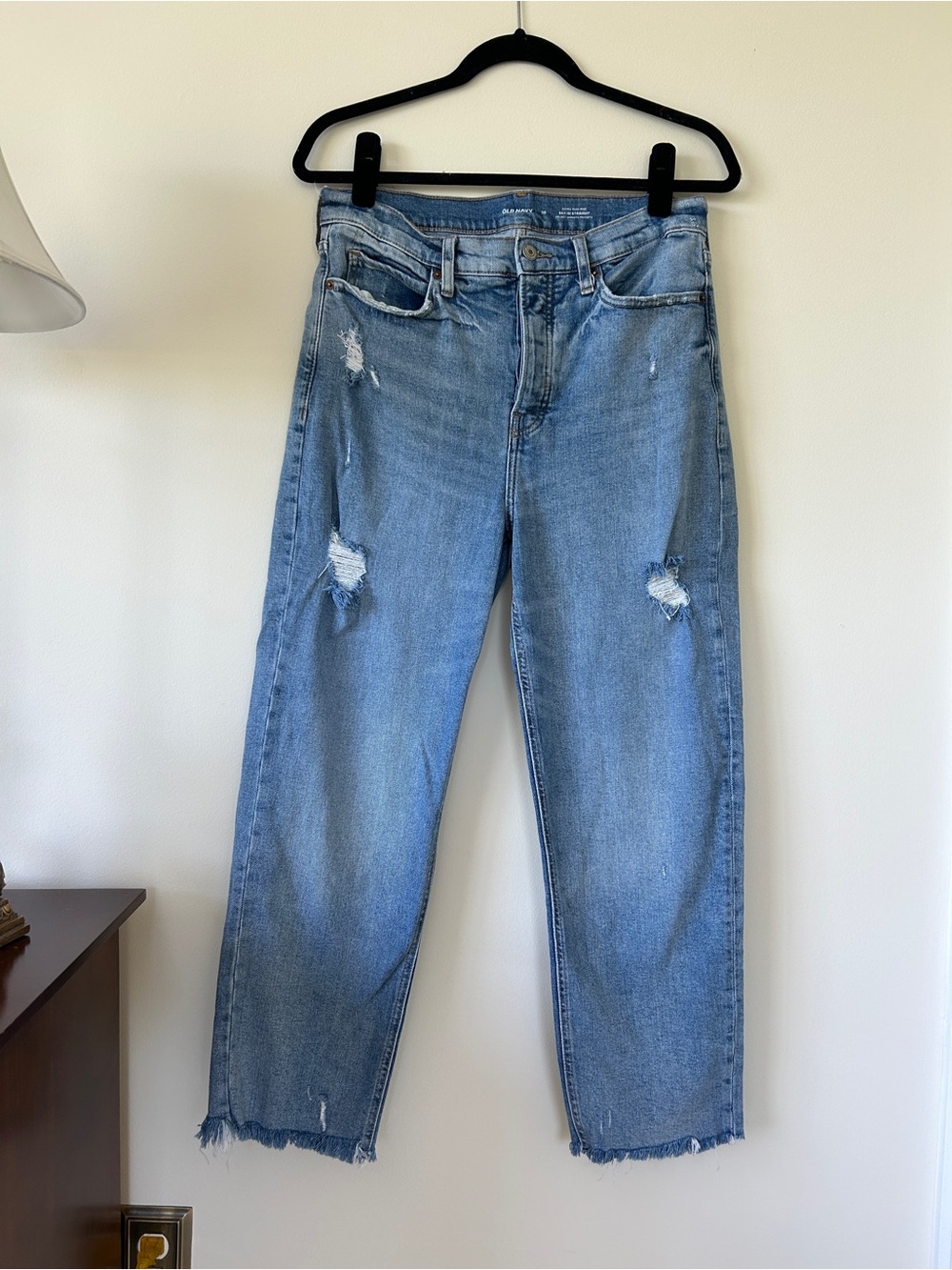 Old Navy High Rise Sky-Hi Straight Washed Blue Raw Hem